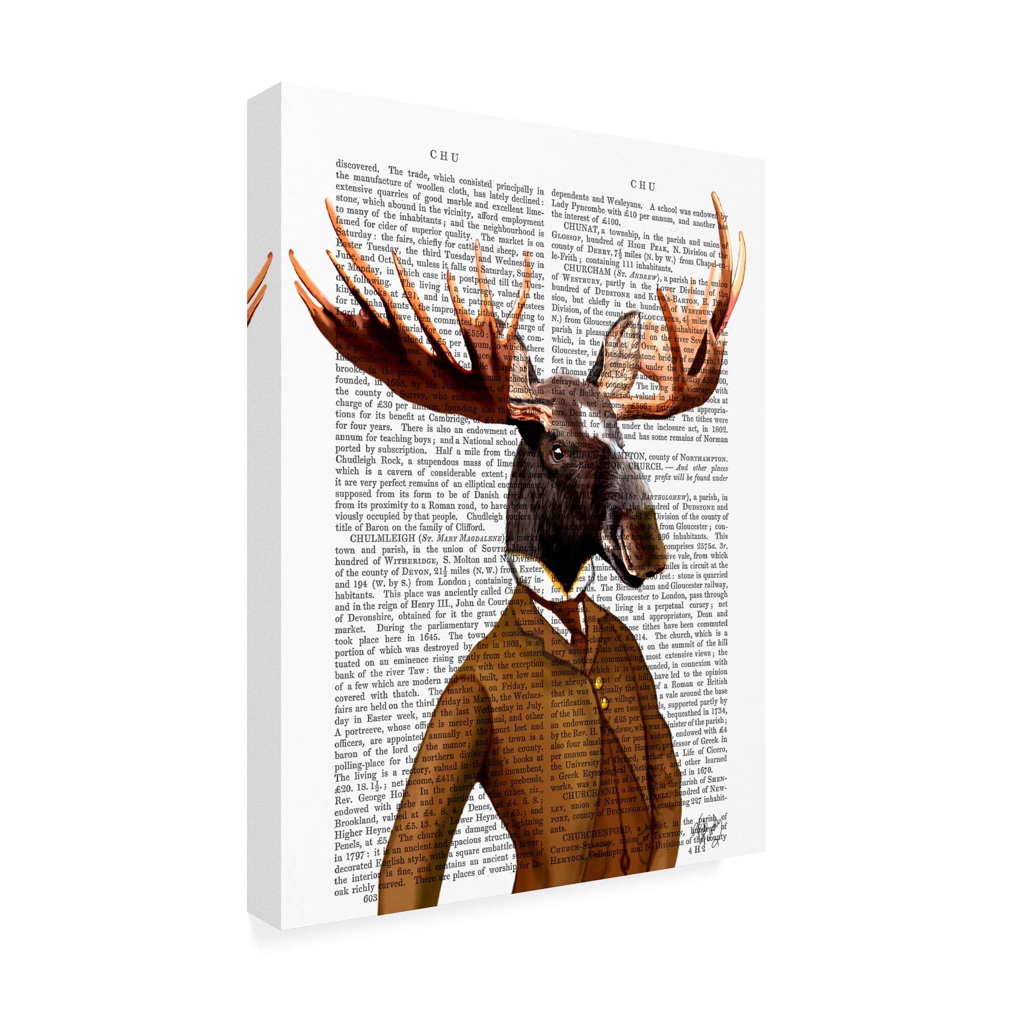 Trademark Fine Art 'Moose In Suit, Portrait Orange' Canvas Art by Fab Funky