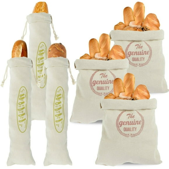 6PCS Linen Bread Bags Large Drawstring Bread Storage Bags Reusable Loaf Bags Washable Pastries Bags Homemade Food Storage Wedding Gift for Homemade Bread Bakery