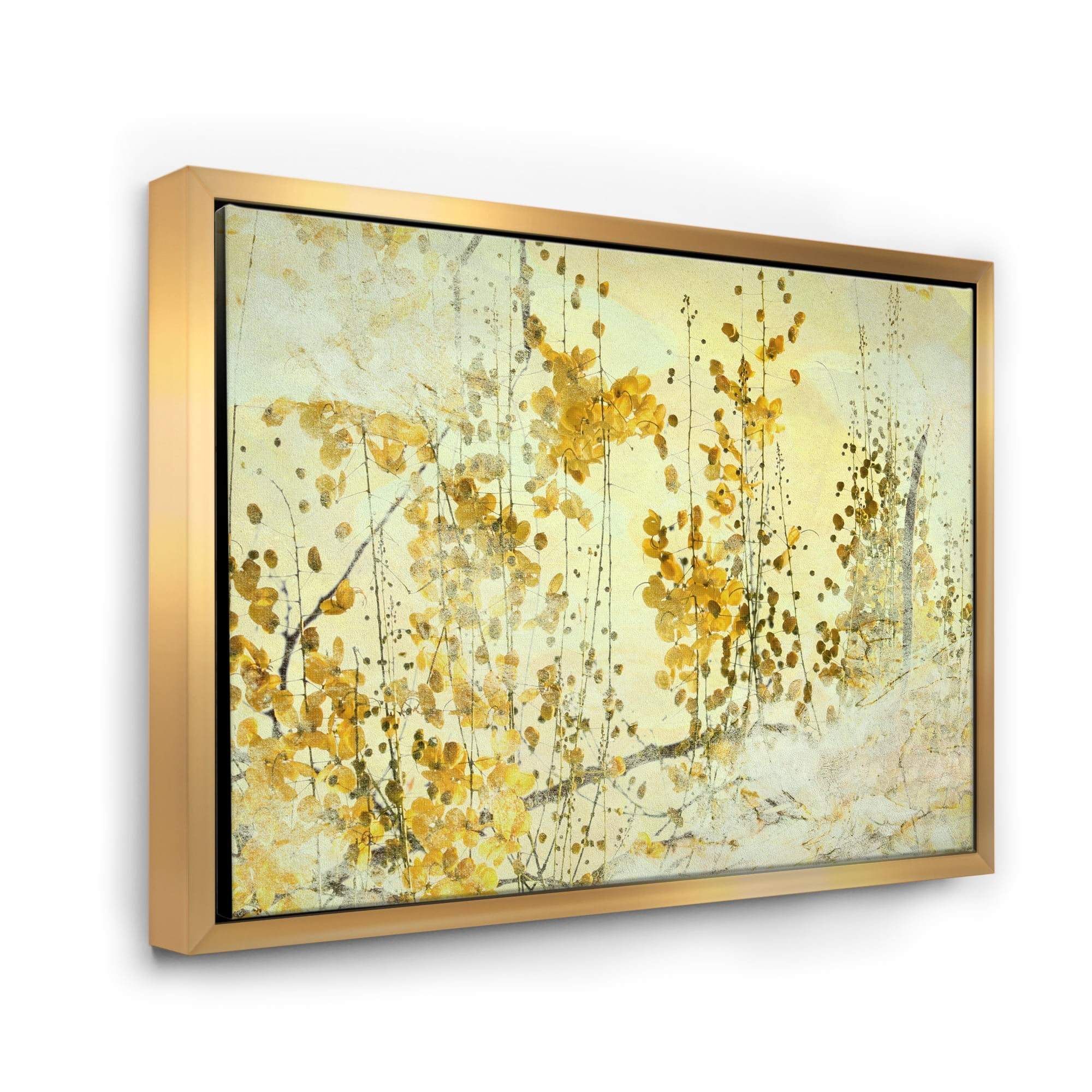 Designart 'Abstract Yellow Flower Grunge Art' Modern Framed Canvas Wall Art Print