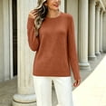thumbnail image 5 of Garbnen Sweaters for Women Basic Solid Color Crew Neck Long Sleeve Knit Sweater for Women Fall Winter Layering Lightweight Warmth Women Pullover Light Brown M, 5 of 8