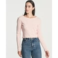 thumbnail image 2 of Real Essentials 4-Pack: Women's Long Sleeve Ribbed Knit Cotton Crew Neck Crop Top Shirt - (Available in Plus), 2 of 6
