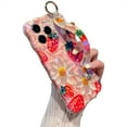 thumbnail image 4 of Case for iPhone 15 , Colorful Oil Painting Flower Case with Phone Grip Pretty Glossy Wave Cover Cute Floral Phone Finger Strap Stand Shell for Women Girl With Stylus Pen, Strawberry, 4 of 8