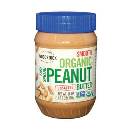 Woodstock Organic Easy Spread Peanut Butter - Smooth - Unsalted - Case of 12 - 18