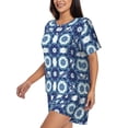 thumbnail image 2 of Kdxio Vintage Blue Print Pajamas Sets for Women Short-Sleeved Pjs with Lounge Shorts Two Piece Sleepwear S-4XL, 2 of 9