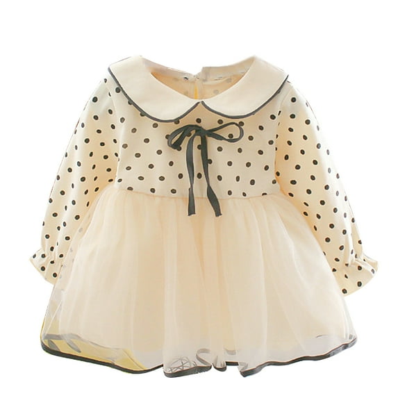 Fashion Autumn Baby Girl Dots Patchwork Long Sleeve Breathable Tutu Tulle Dress