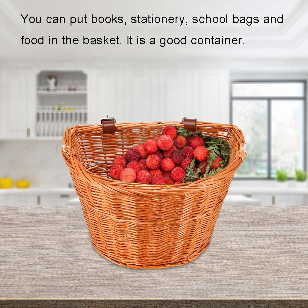 M Picnic Bicycle Handlebar Storage Basket with Leather Straps AOZBZ Wicker D-Shaped Bicycle Basket Hand-Woven Bike Front Basket for Shopping
