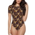 thumbnail image 2 of Goofa Sunflowers with Skull and Hand Printed Women Rash Guard Short Sleeve,Tummy control Swimsuit Surfing Swimsuit Bathing Suit One Piece Swimsuit UPF 50-Small, 2 of 9