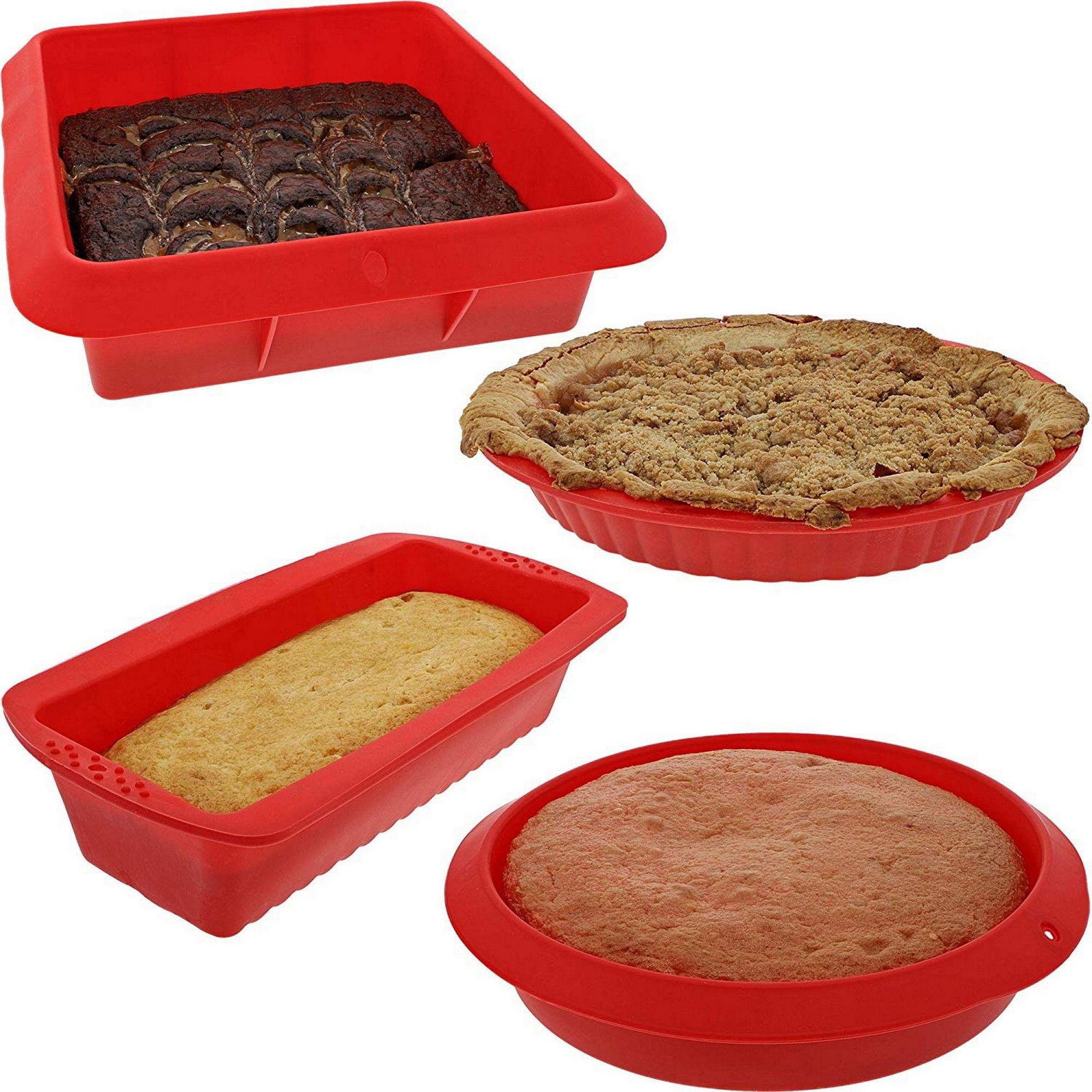 Nonstick Silicone Bakeware Baking Molds Set (4 Piece Set), Red