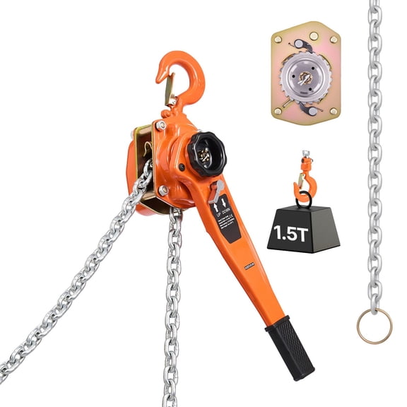 Heavy Duty 1.5 Ton 3300 LBS Manual Lever Chain Hoist 20 FT Lift G80 Alloy Steel with Dual Pawl Brake 360 Degree Rotating Hooks