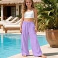 thumbnail image 2 of WXFAZCVU Girls Linen Pants Elastic Wide Leg Pants Summer Straight Trousers with Pockets Size 13-14 Years, 2 of 3