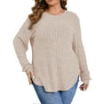 thumbnail image 2 of Fantaslook Womens Plus Size Tops Crewneck Long Sleeve Shirts Loose Tunic Tops Curved Hem Fall Pullover, 2 of 9