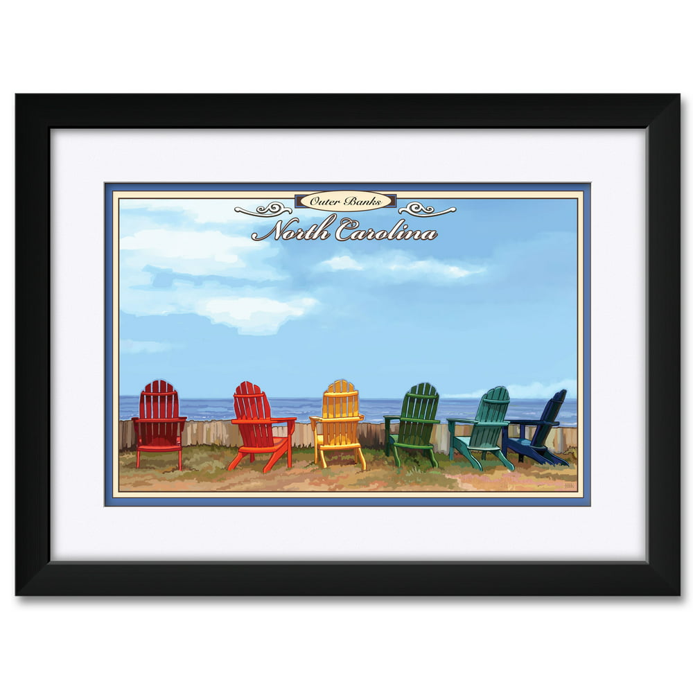 Outer Banks, North Carolina Adirondack Chairs Framed & Matted Art Print by Joanne Kollman. Print