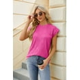 thumbnail image 2 of New Womens Textured Crewneck Knit Solid Loose Casual T Shirts, 2 of 3