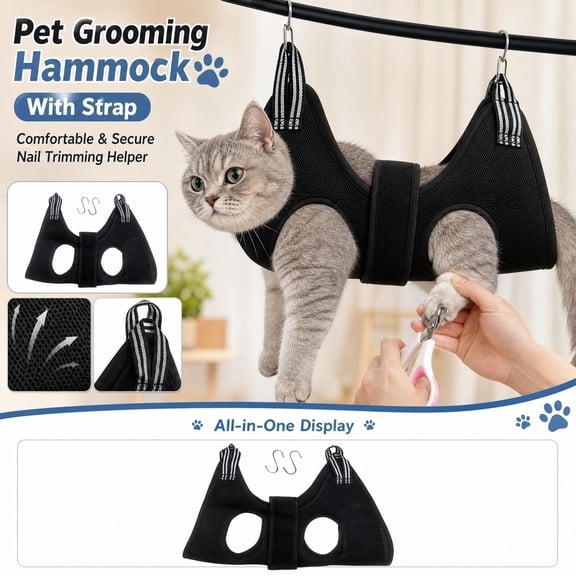 2 Pack, Cat Grooming Hammock Cat Restraint for Nail Clipping Breathable Grooming Sling for Small Pet Cat Kitten Pet Nail Care and Bath Helper Black, 1 Piece