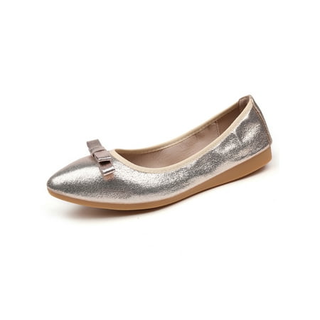 

Woobling Women s Flat Shoes Comfort Flats Non-slip Nurse Shoe Outdoor Loafers Lightweight Loafer Slip On Bow Gold Bow 7