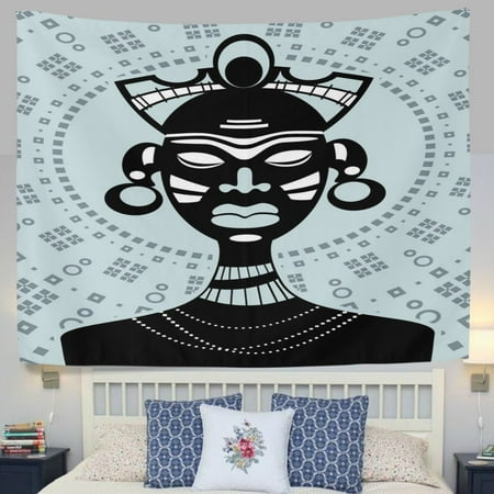 - POPCreation African Tribal Art Ethnic Native Mask Ornament Women Blue Fabric Tapestry Throw Dorm bedroom Art Home Decor Tapestry Wall Hanging 40x60 inches