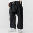 thumbnail image 2 of XIAOCHA Men's Drop Crotch Pants Loose Drawstring Straight Pants Retro Casual Daily Wear Pants With PocketBlackL, 2 of 5