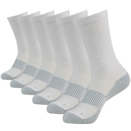 FOOTPLUS Cushioned Sole Copper Socks Winter Warm Mens Womens Mid Calf Running Hiking Compression Arch Support Wicking Moisture Camping Mountain Climbing Socks 6 Pairs White Medium