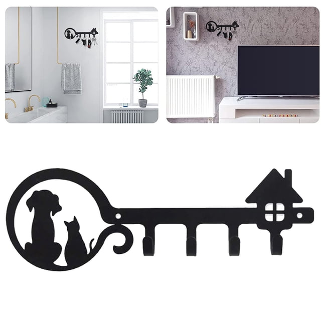 Oleegame 1PC Spoon And Lid Rest Key Hook No Punch Cat And Dog Rack Xuan Closed Storage Rack Wall Rack Black. Black