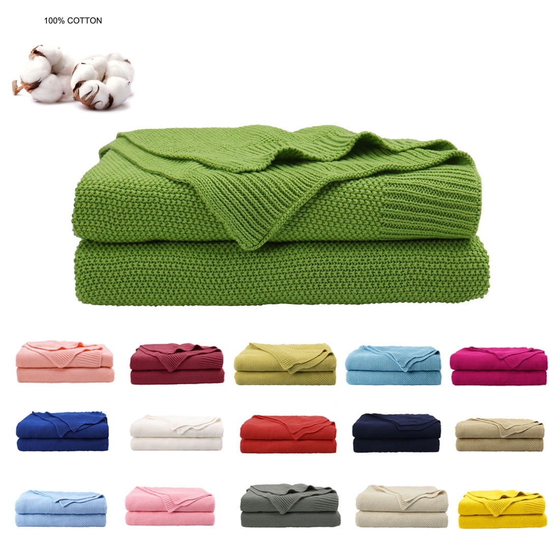 Cotton Throw Blanket Moss Stitch Solid Soft Sofa Couch Bed Decorative