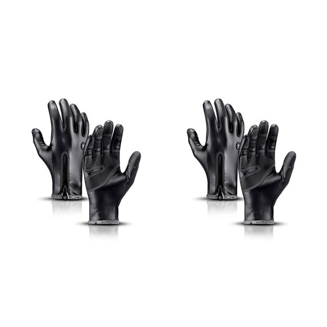 Qarigey 2 piezas de guantes de PU para hombre, guantes de invierno antideslizantes a prueba de viento con forro de felpa, guantes calentadores Type1 NO1