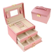 Unique Bargains 3 Layer Jewelry Box with Mirror for Women PU Leather Jewelry Organizer Red