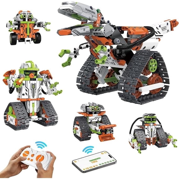 5 in 1 STEM Robot Toys Building Kits, Dinosaur Toys for Boys Age 12 , App & Remote Control Engineering Learning Educational Toys DIY Stem Projects for Kids Gifts for Boys & Girls(539 Blocks)