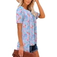 thumbnail image 5 of Zwiiyzr Women Short Sleeve Print Tops Loose Pleated Fake Two Piece Layered Blouse Shirt Hide Belly Tunic Tops D-Multicolor (L), 5 of 5
