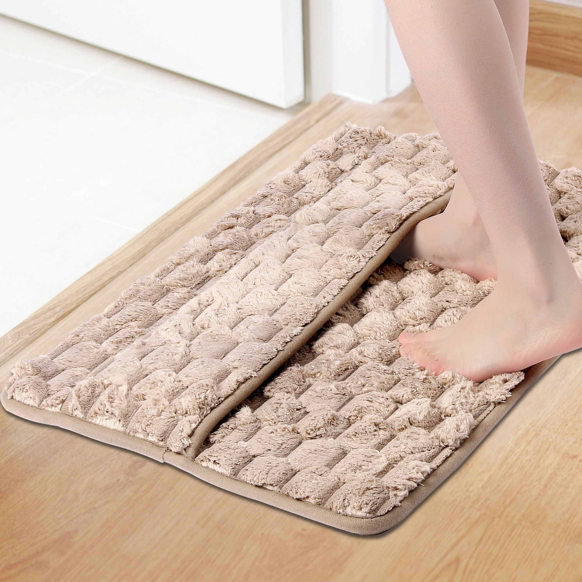 Unique Bargains Soft Absorbent Non-Slip Washable Bath Mat Brown 16" x 24"