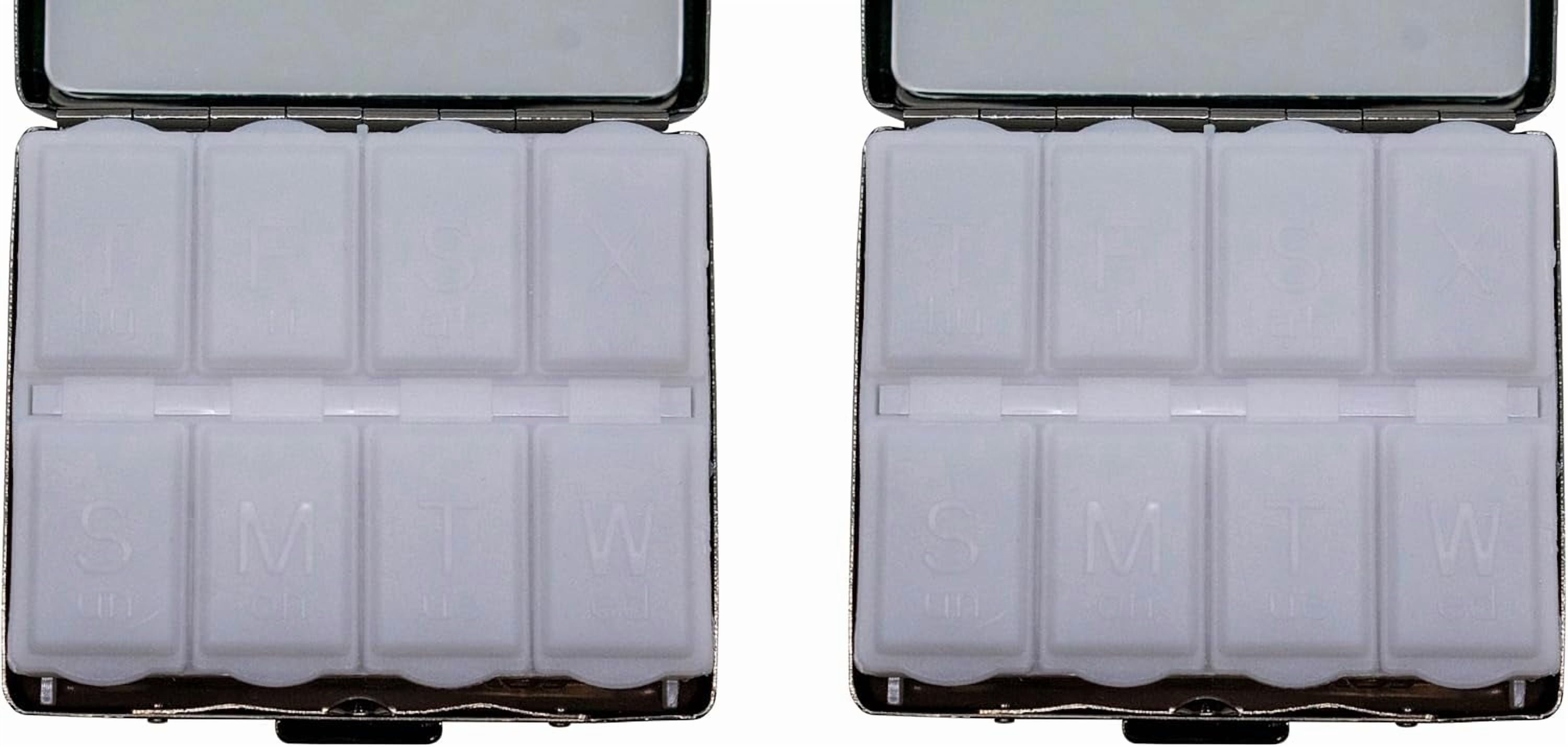 Set of 2 Metal-Plated Weekly (7-Day) Pill Box Case & Portable Medicine Organizer (Antique Brass Victorian)