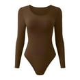 thumbnail image 3 of MSJUHEG Bodysuits For Women Long Sleeve Bodysuit Women'S Seamless Long Sleeve Bodysuit Crew Neck Basic Stretch T Shirt Top Joggers For Women Coffee Xl, 3 of 9