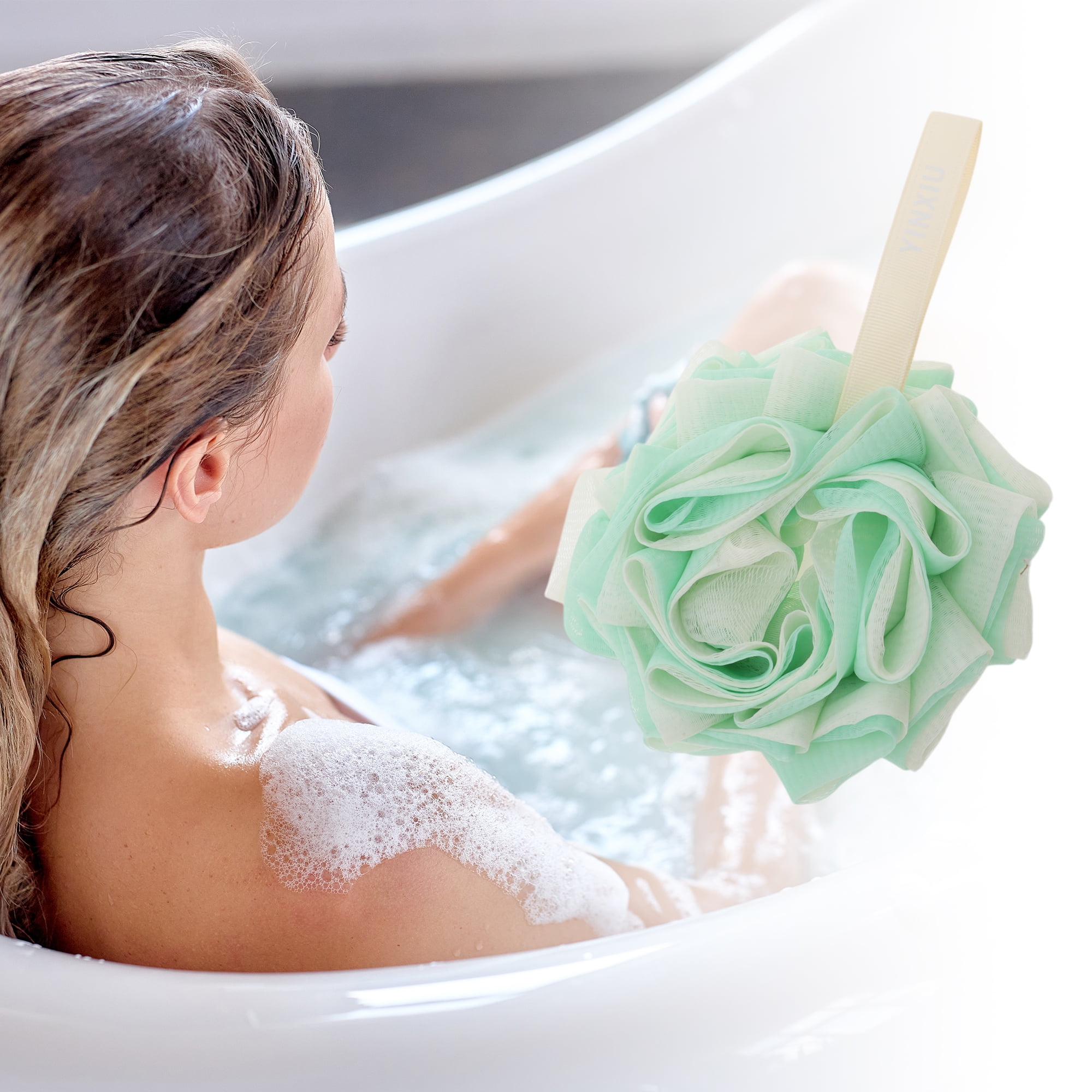 Unique Bargains Convenient Bath Shower Loofah Sponge 1 Pc White, Green