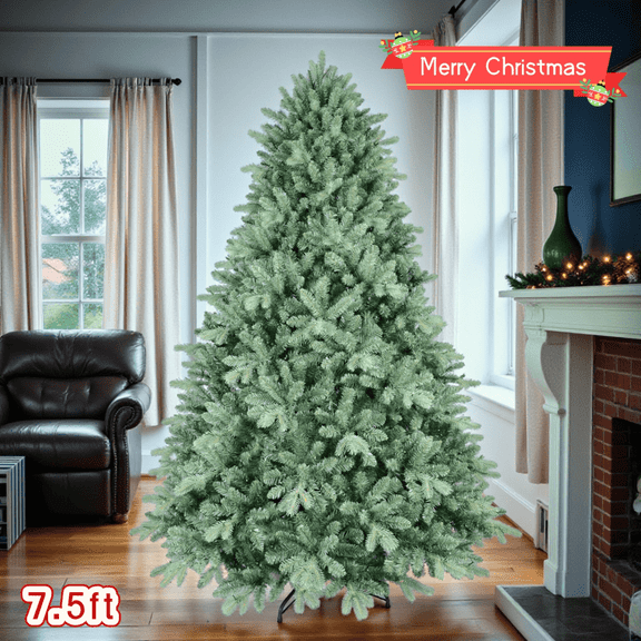 Tcbosik 7.5ft Christmas Tree, Unlit Artificial Xmas Tree with 2908 PE&PVC Branch Tips for Holiday Decoration, Includes Metal Stand, Green & Blue