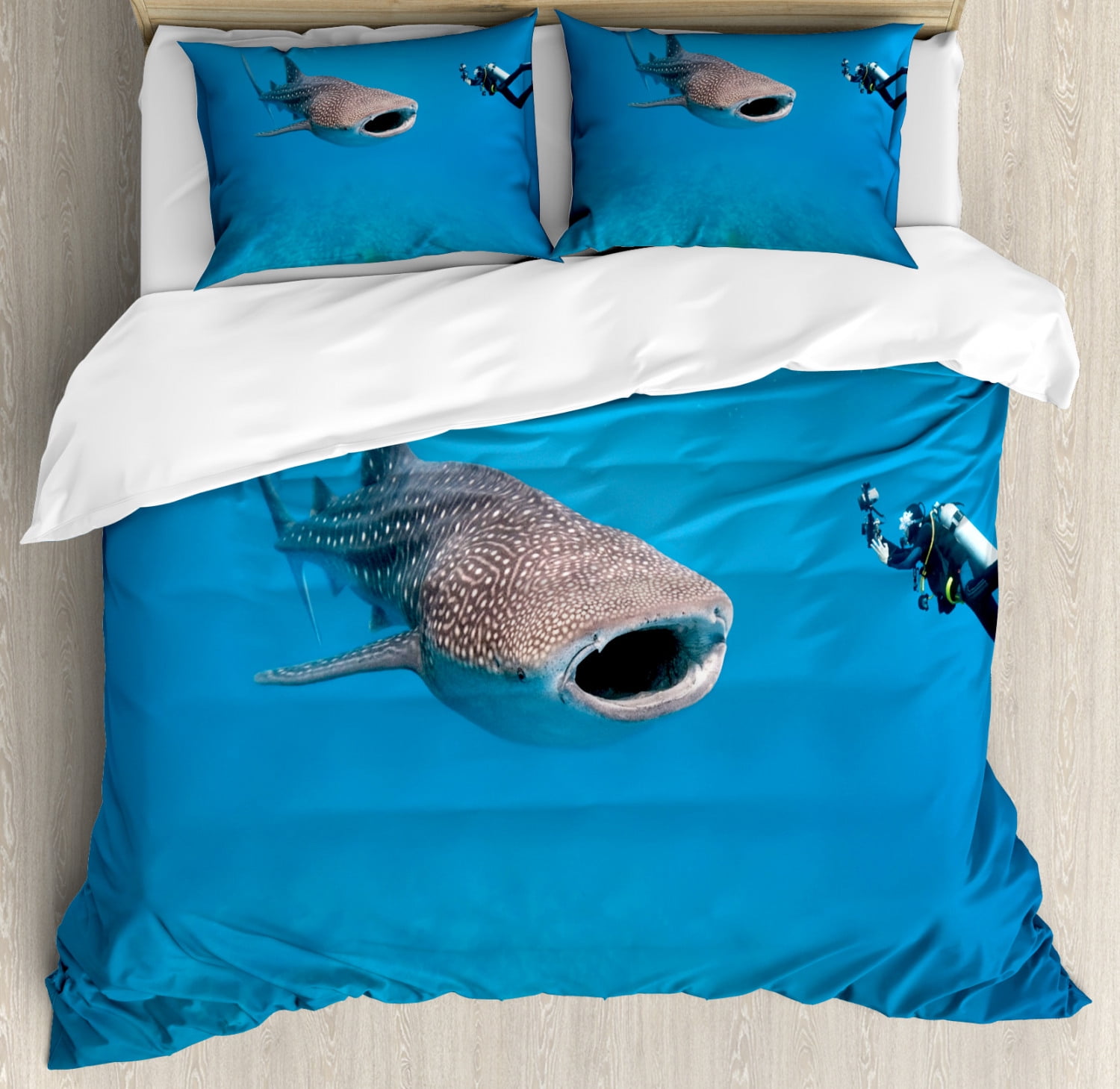 Shark Duvet Cover Set, Giant Whale Shark and Underwater ...