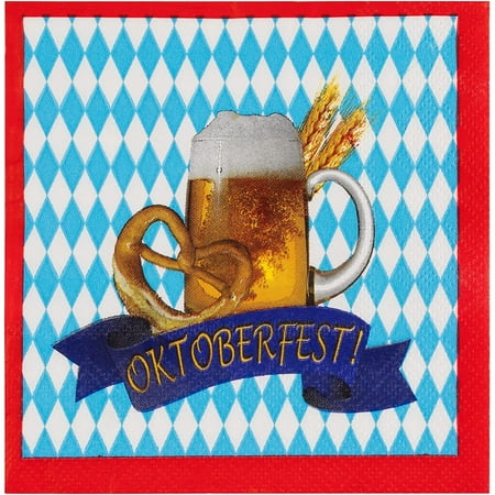 100 Pack Oktoberfest Party Napkins, Bavarian Flag and Beer Design (5 Inches)