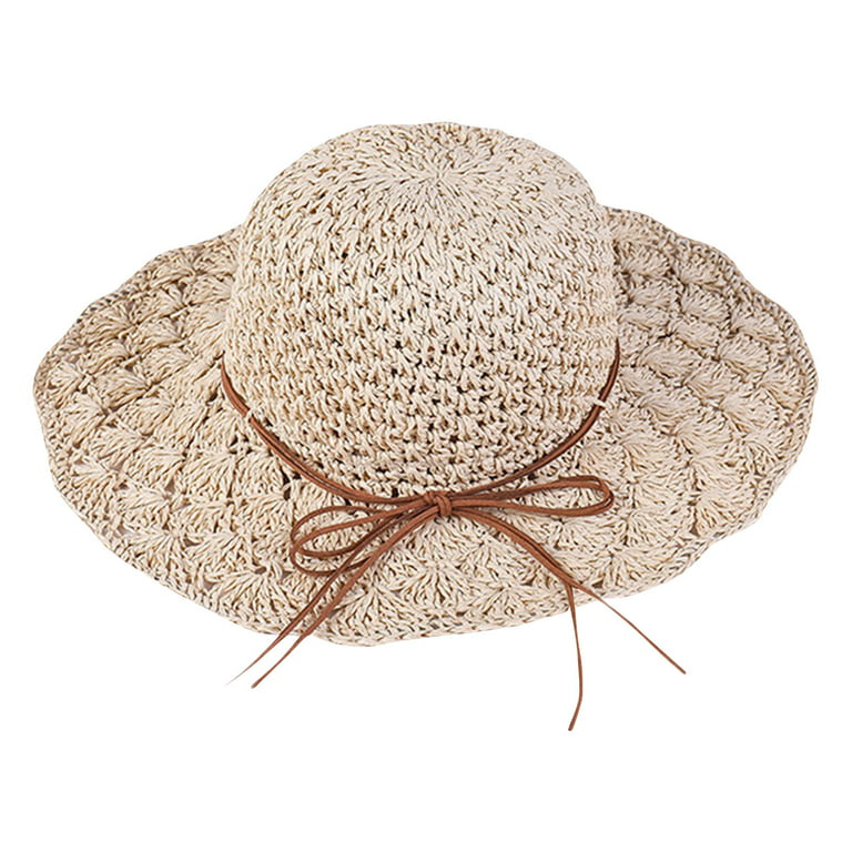 BallsFHK Fashion Sun Hats for Women with Ponytail Hole，Top Bow Foldable Beach  Sun Hat 