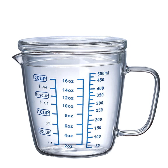 glass measuring cup, 2 cup 16oz, heat glass milk cup with lid suitable for microwave oven electric stove stove kitchen household thickening
