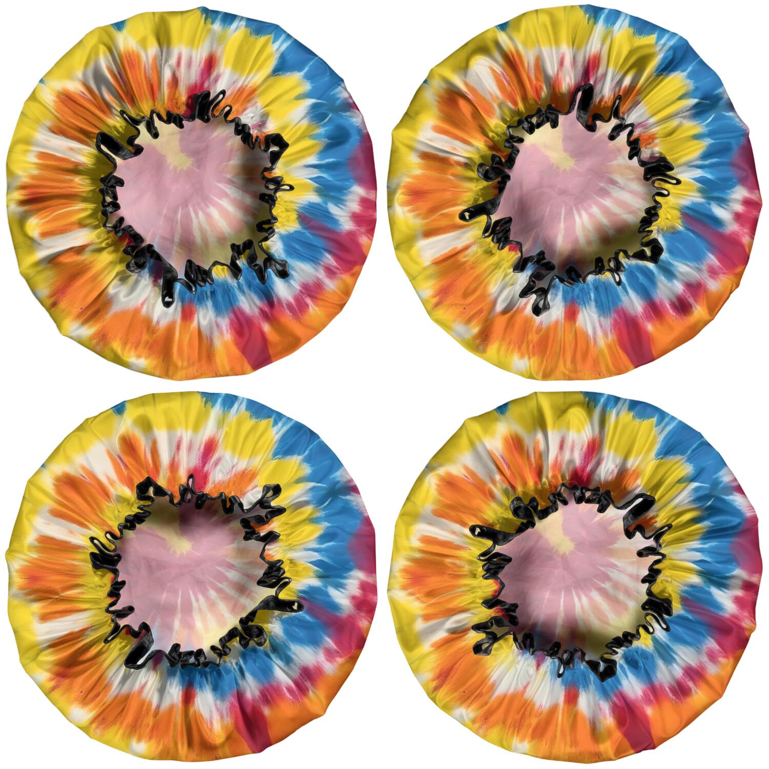 Shower Caps,Vibrant Tie Dye Spiral Waterproof Shower Cap for Women 4 Pieces,Double Reusable Hair Cover for Shower PEVA Elastic Stretch Hem