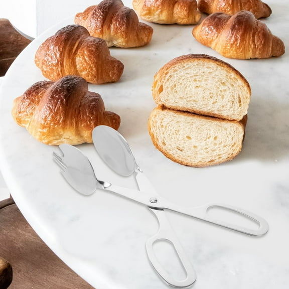 GOOHOCHY Stainless Steel Salad Tong Serving Spoon Fork (Silver)