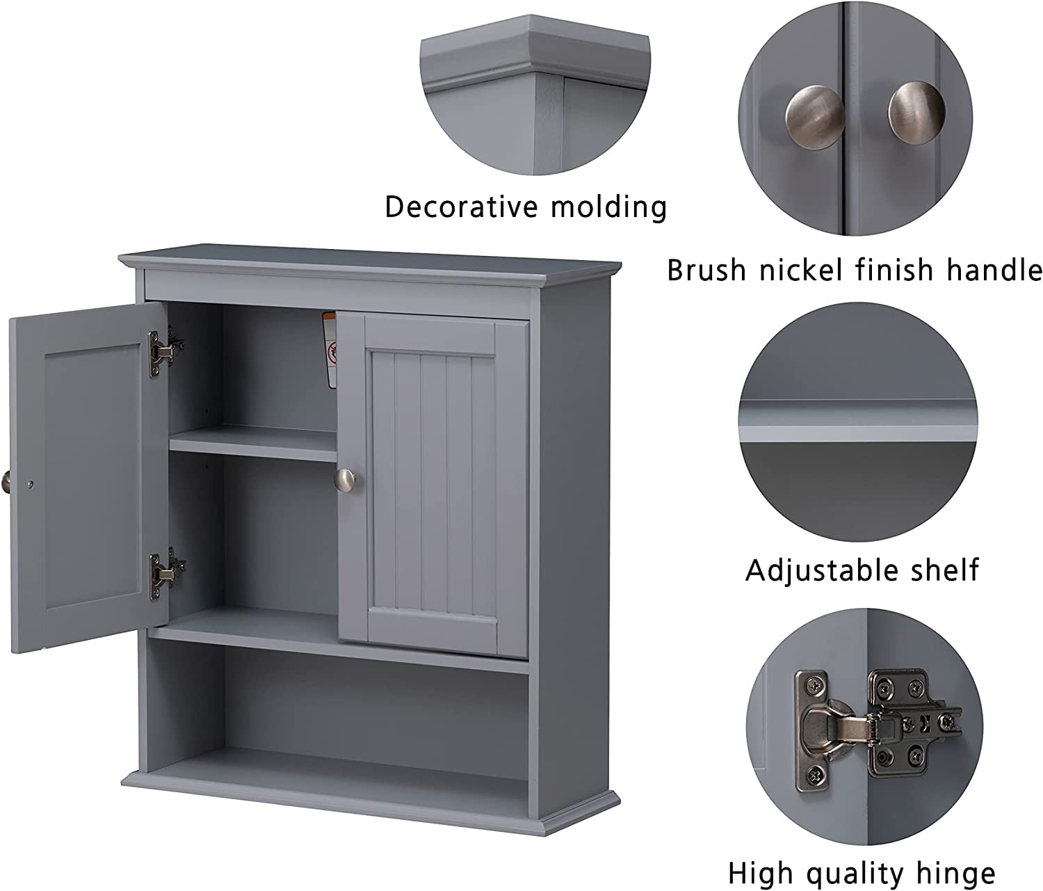 STAROUS Bathroom Cabinet Wall Mounted with Doors, Wood Hanging Cabinet, Wall Cabinets with Doors and Shelves Over The Toilet,Gray