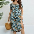 thumbnail image 2 of Summer Dresses for Womens 2026 Fashion Oversize Casual Off-The-Shoulder Vintage Short Sleeve Print Dresses Gift for Women, 2 of 8