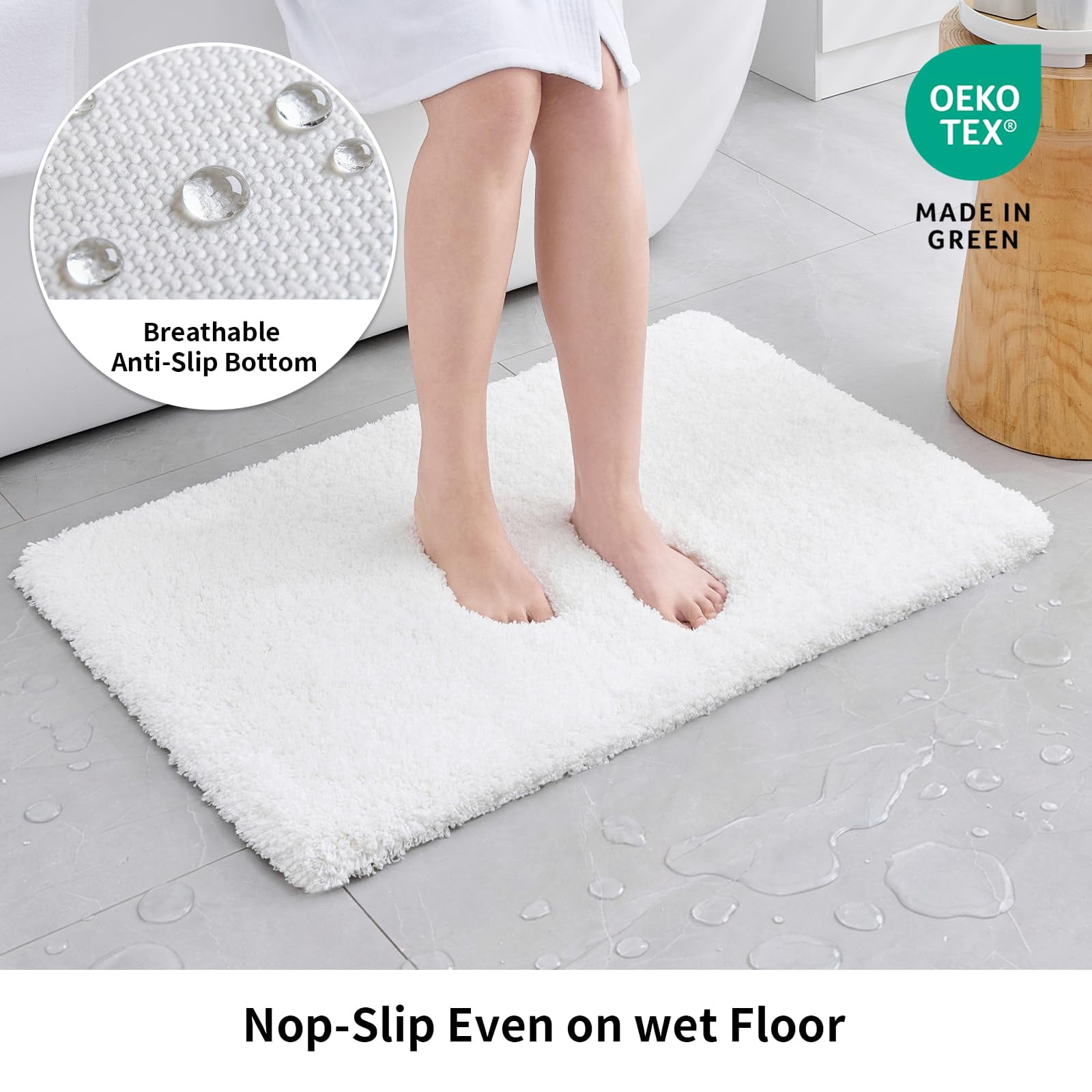 White Bathroom Rug 24x36 - Non-slip Plush Thick Bath Mat  Highly Absorbent & Ultra Soft Fluffy Floor Machine Washable For Shower And Tub
