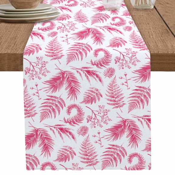 nqOlkjepod Botanical Pink Table Runner 90 Inches Long Farmhouse Dress Scarves, Vintage Ferns Herbs Country Plant Leaf Dining Tablerunner for Coffee Table/Kitchen Island/Party Décor, 13" x 90"
