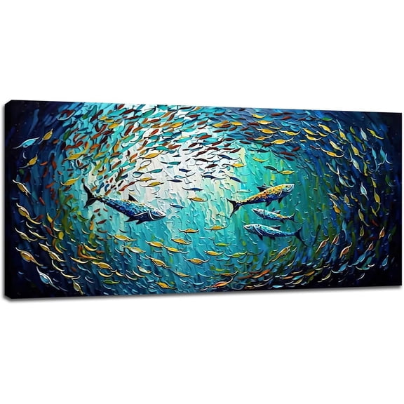 WFSposter-Ocean Fish Large Wall Art Nautical Sea Fish Pictures Wall Decor Sealife Canvas Teal Painting Modern Artwork Home Decoration for Living Room Bathroom Bedroom Office