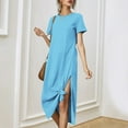 thumbnail image 2 of Summer Savings Clearance Women's Summer Fashion Loose Short Sleeve Round Neck Solid Color Dress,Fashionable Casual Dresses for Women 2025, 2 of 4