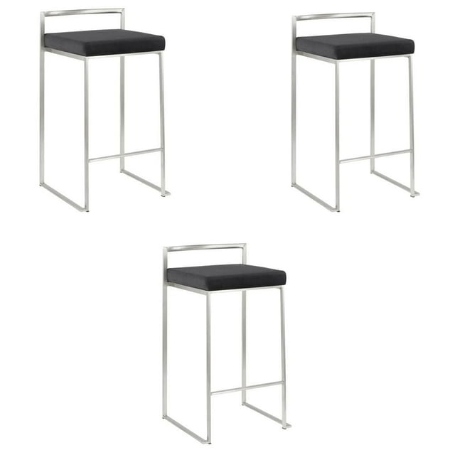 Heavenly Collection Black PU Stool with Stainless Steel Frame SET OF 3