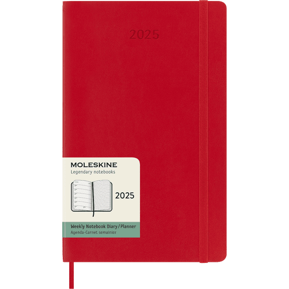 Moleskine Classic 12 Month 2025 Weekly Planner, Soft Cover, Large (5" x 8.25"), Scarlet Red, 144 Pages