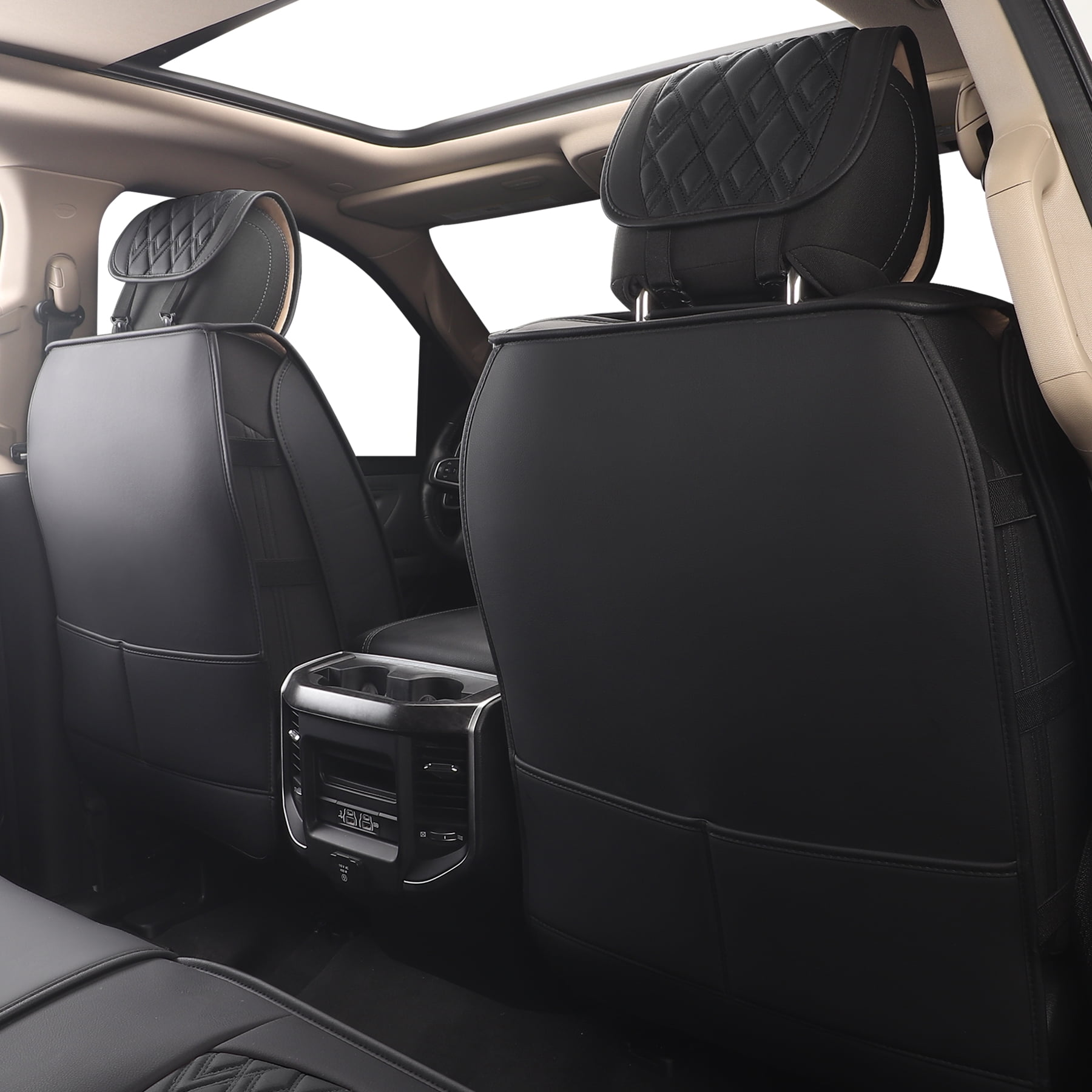 JOJOBAY Car Seat Covers for Dodge Ram Full Set,Fit Ram 2009-2026 1500/2500/3500 Pick-up Truck,Crew,Regular,Quad,Mega Cab,Waterproof Leather Seat Covers Protectors（5 PCS Full Set,Black）
