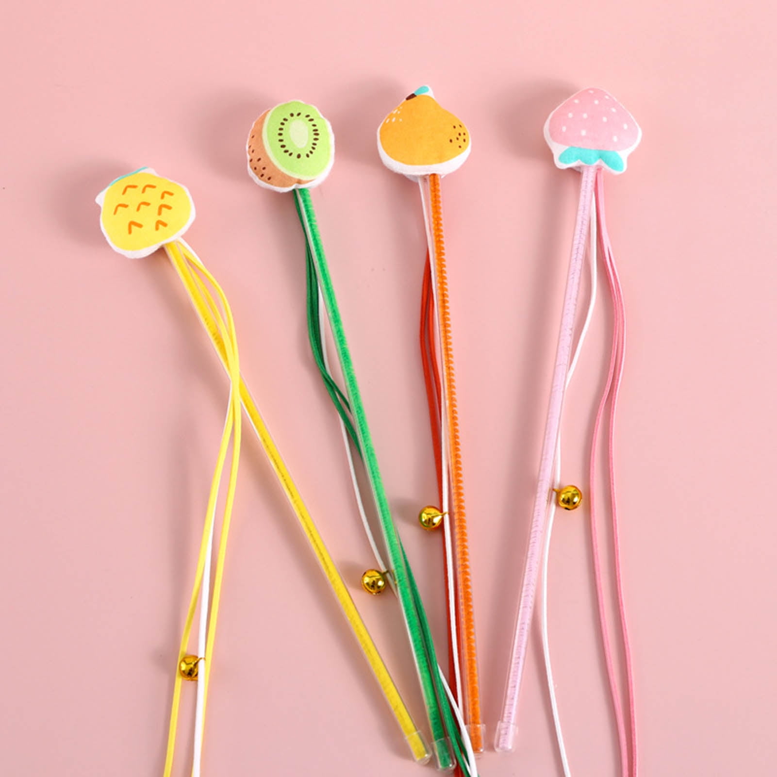 DOPI Cats Wand Toy Cartoon Fruit Pattern Pet Interactive Elastic Rod Pet Kitten Teaser Stick Tassel Toys with Bell Cats Supplies