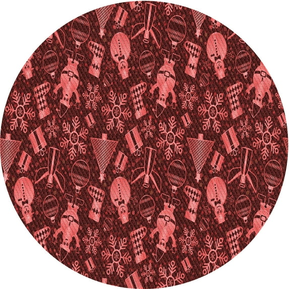 Ahgly Company Machine Washable Indoor Round Transitional Grapefruit Red Area Rugs, 7' Round